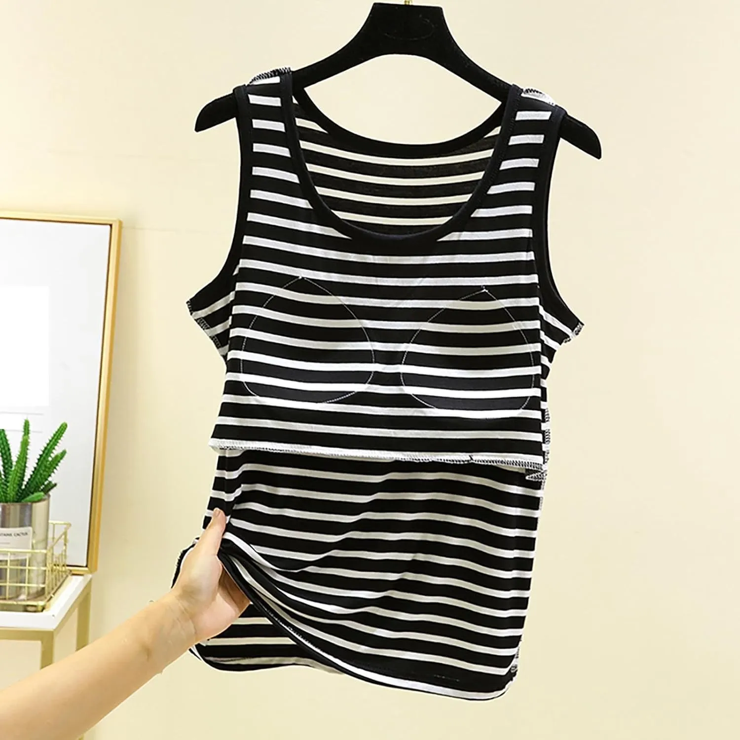 Built in Bra Tank Tops for Women Seamless Workout Tank Top with Built in Bra,Padded Racerback Stripe Athletic Yoga Camisole