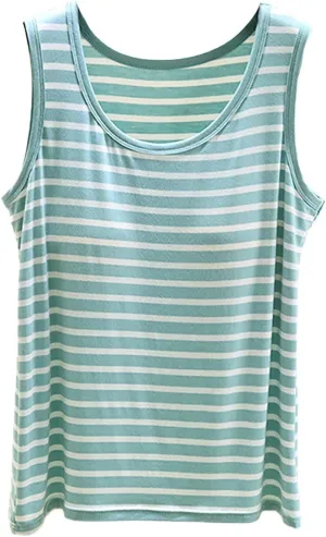Built in Bra Tank Tops for Women Seamless Workout Tank Top with Built in Bra,Padded Racerback Stripe Athletic Yoga Camisole