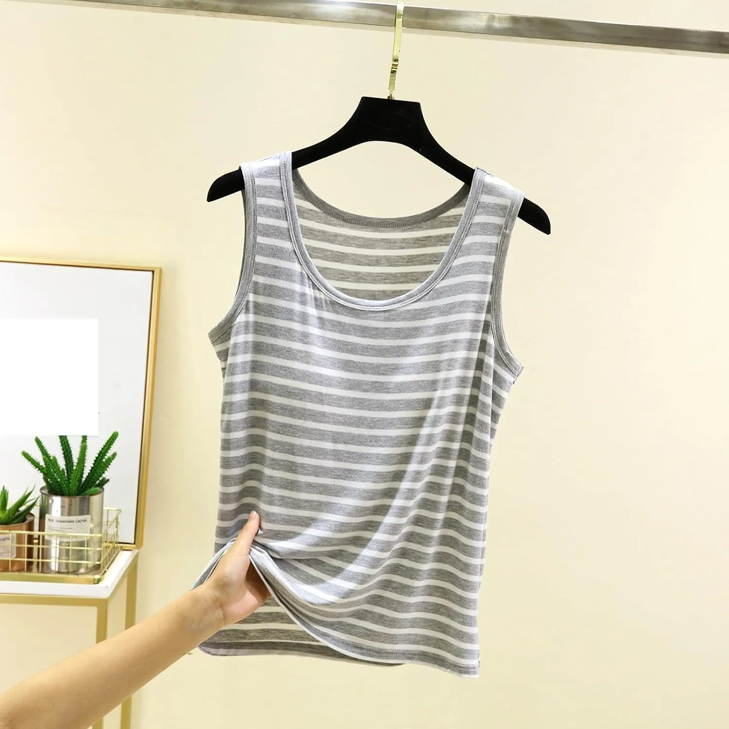 Built in Bra Tank Tops for Women Seamless Workout Tank Top with Built in Bra,Padded Racerback Stripe Athletic Yoga Camisole