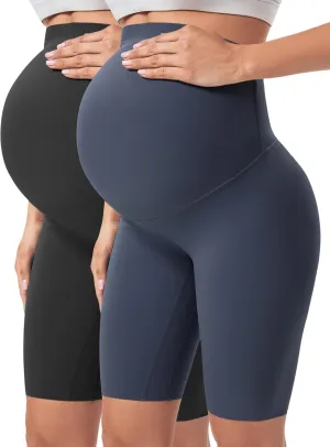 Buttergene Maternity Shorts Over Belly Maternity Biker Shorts Pregnancy Shorts Athletic Workout Bike Running Shorts Pants Black/Navy