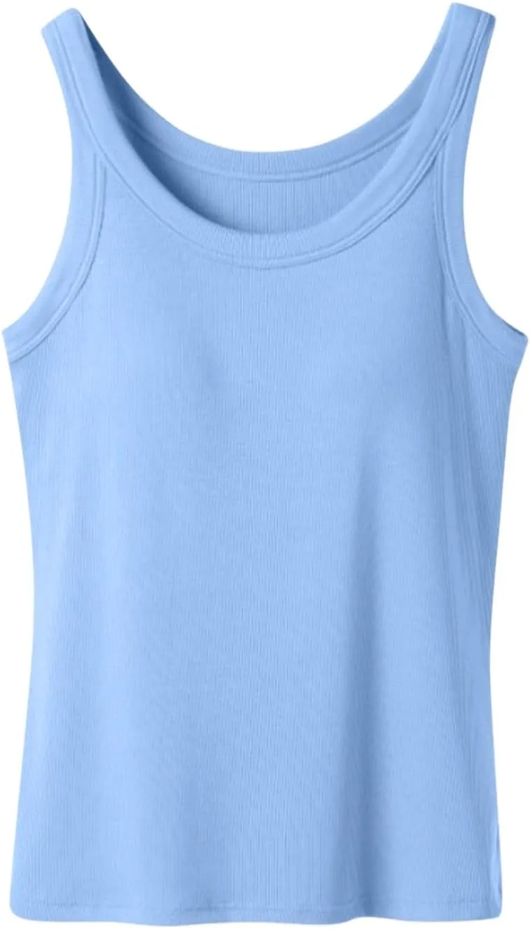 Camisole Tops for Women Built in Bra Adjustable Spaghetti Strap Tank Tops Basic Workout Summer Shelf Bra