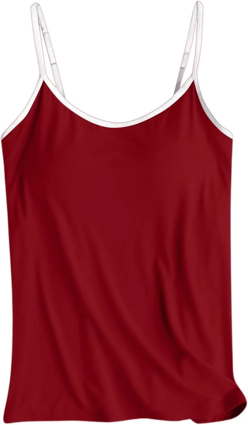 Camisole Tops for Women Built in Bra Adjustable Spaghetti Strap Workout Sport Shirts Basic Tank Layer Padded Bra