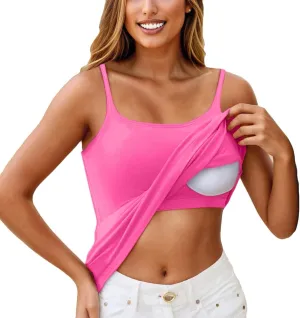 Camisole Tops for Women Built in Bra Adjustable Spaghetti Strap Workout Sport Shirts Basic Tank Layer Padded Bra