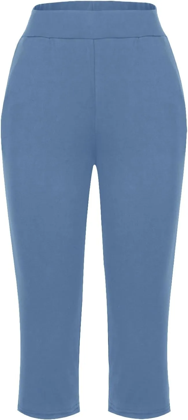 Capri Pants for Women Casual Summer Pants Stretchy Yoga Pants High Waisted Athletic Pants Crop Pants with Pockets