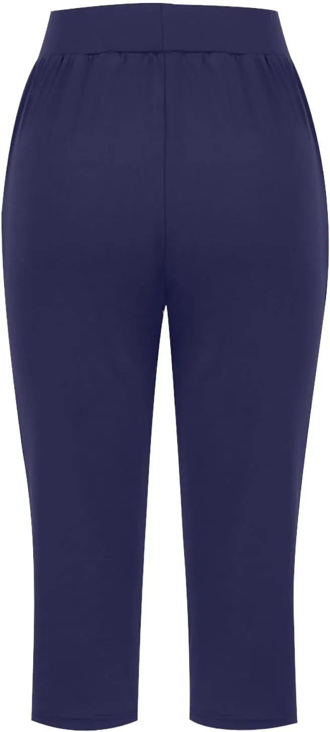 Capri Pants for Women Casual Summer Pants Stretchy Yoga Pants High Waisted Athletic Pants Crop Pants with Pockets