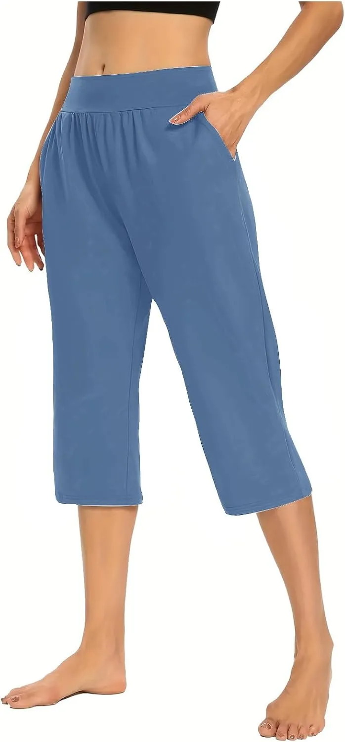 Capri Pants for Women Casual Summer Pants Stretchy Yoga Pants High Waisted Athletic Pants Crop Pants with Pockets