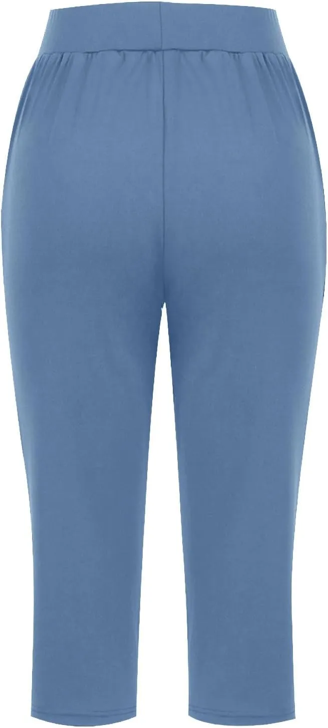 Capri Pants for Women Casual Summer Pants Stretchy Yoga Pants High Waisted Athletic Pants Crop Pants with Pockets