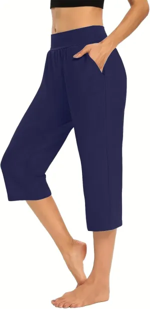Capri Pants for Women Casual Summer Pants Stretchy Yoga Pants High Waisted Athletic Pants Crop Pants with Pockets