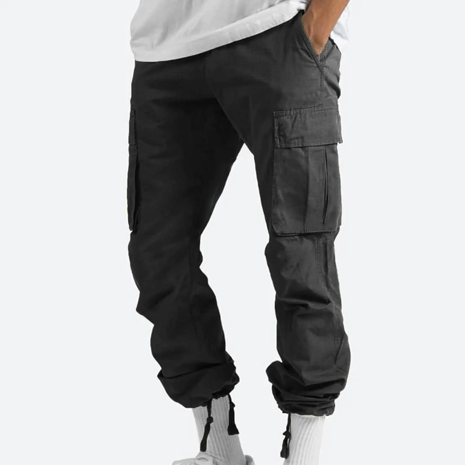 Cargo Pants for Men Baggy Elastic Waist Pants Straight Leg Drawstring Pants Casual Hiking Pants Stretch Jogging Pants
