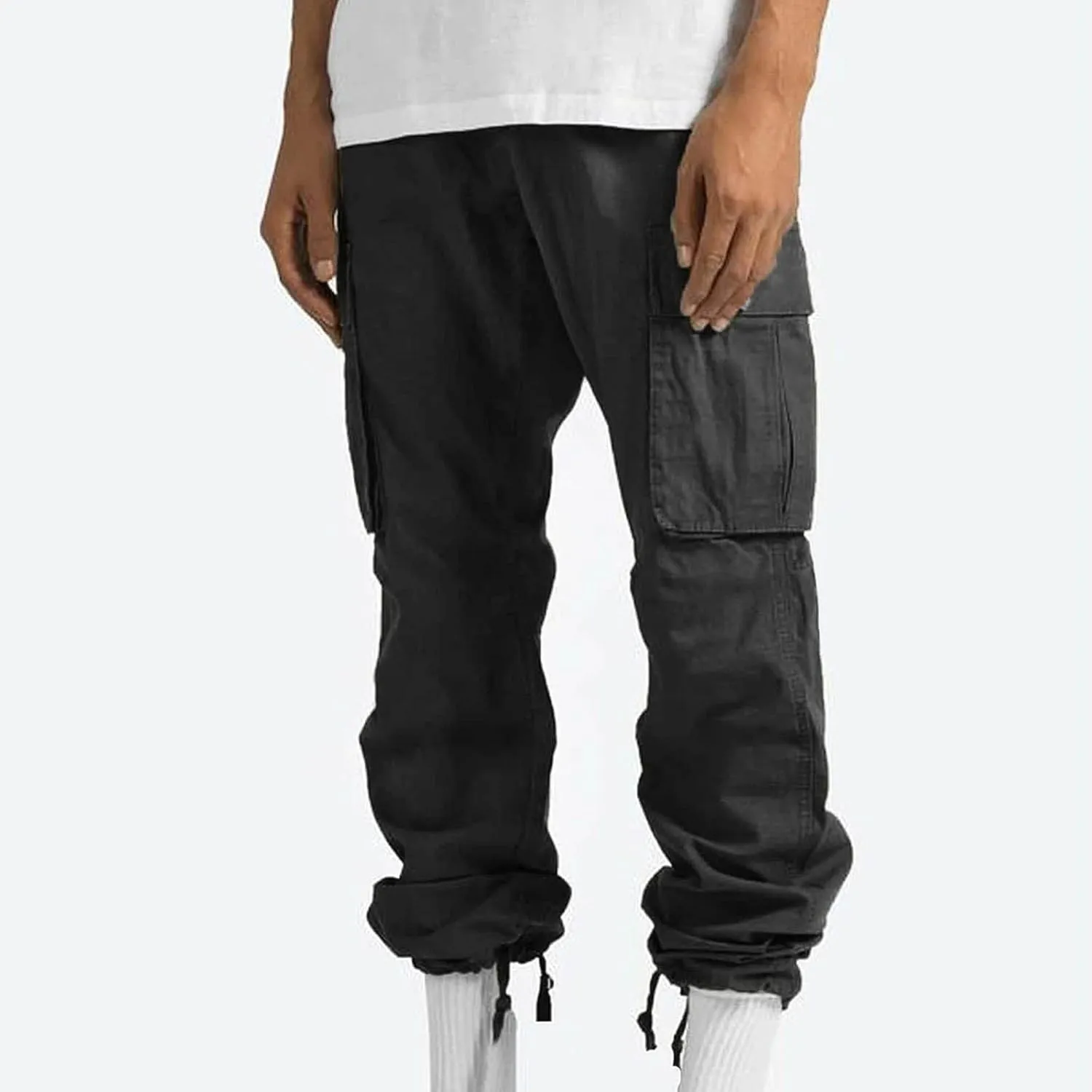 Cargo Pants for Men Baggy Elastic Waist Pants Straight Leg Drawstring Pants Casual Hiking Pants Stretch Jogging Pants
