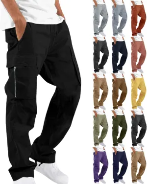 Cargo Pants for Men Baggy Elastic Waist Pants Straight Leg Drawstring Pants Casual Hiking Pants Stretch Jogging Pants