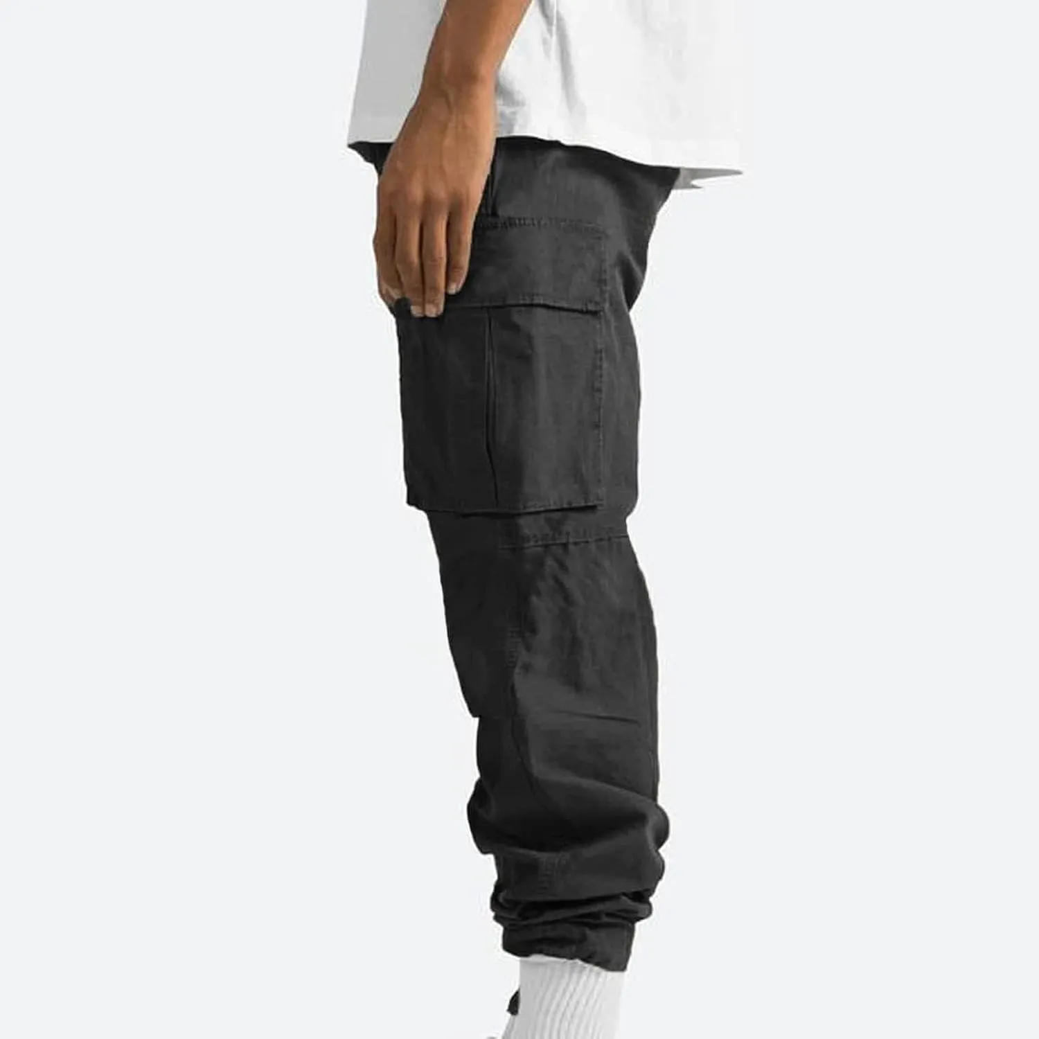 Cargo Pants for Men Baggy Elastic Waist Pants Straight Leg Drawstring Pants Casual Hiking Pants Stretch Jogging Pants