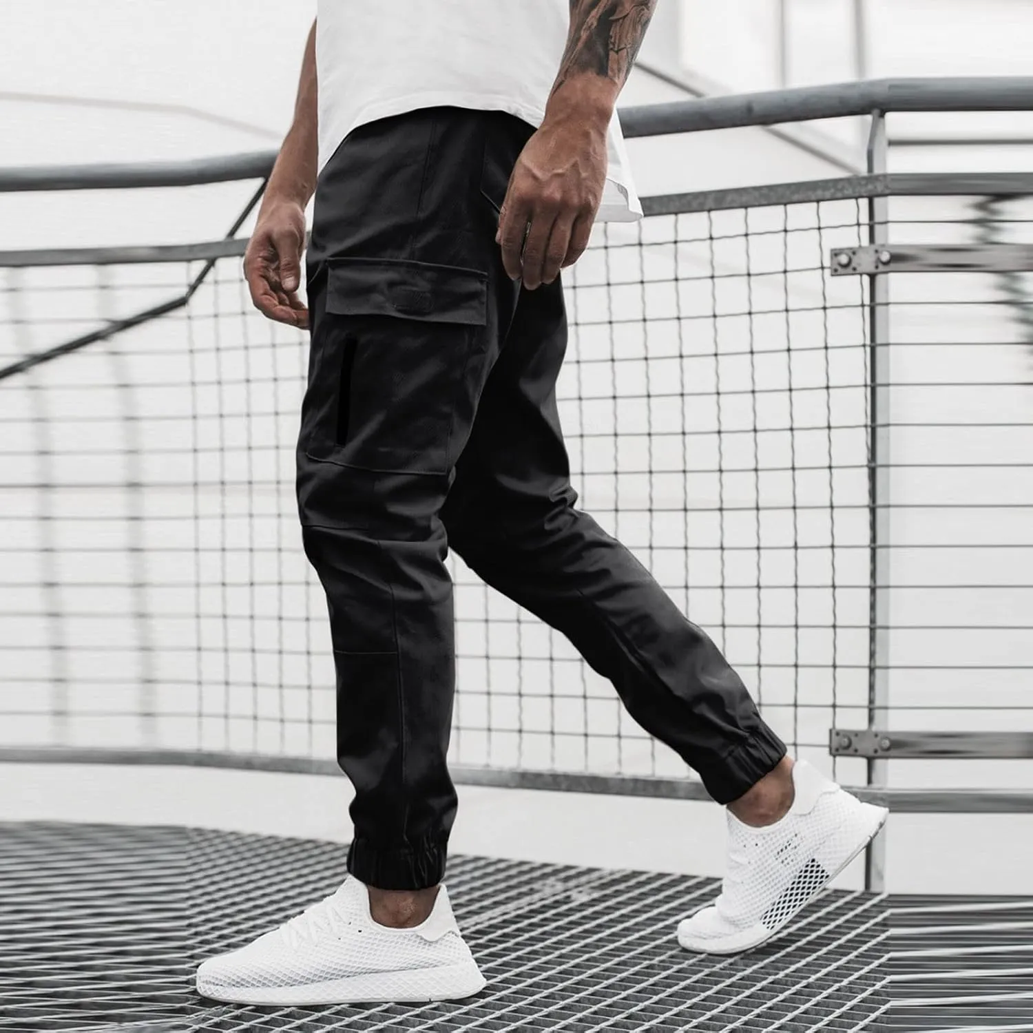 Cargo Pants for Men Big and Tall Pants for Men with Zipper Casual Pockets Street Sports Men's Slim Jogging Sweatpants