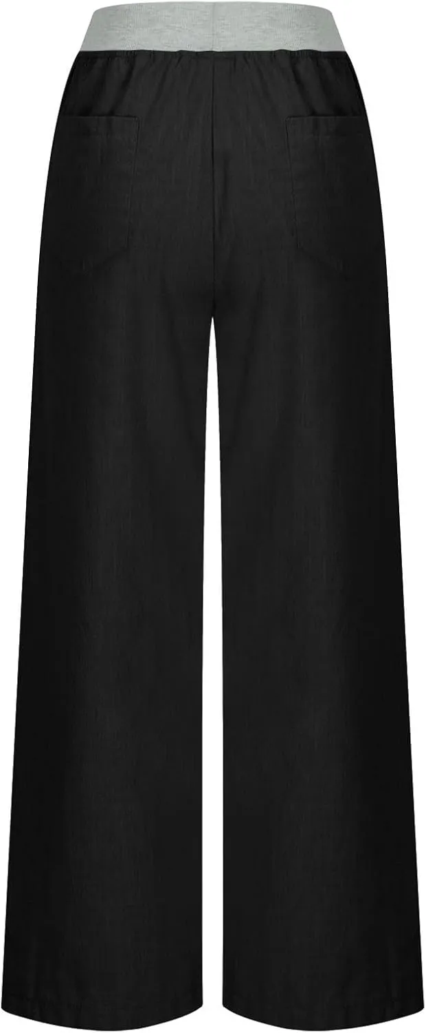 Cargo Pants Women with Flap Pockets High Waisted Side Tie Hem Straight Leg Drawstring Hiking Pants Travel Joggers