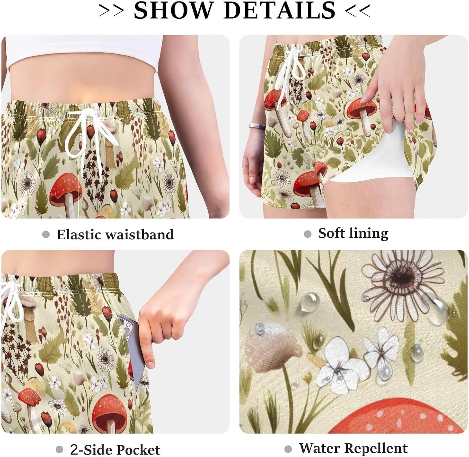 Colorful Mushrooms Women's Athletic Shorts Quick Dry Board Shorts Bike Shorts