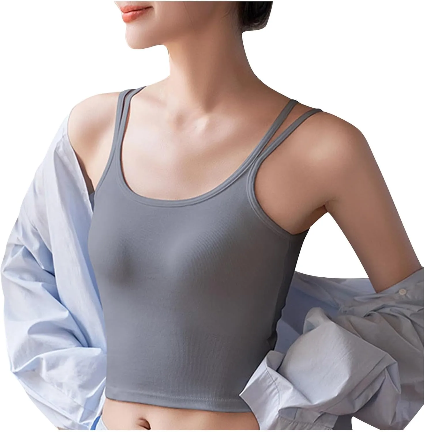 Cotton Camisole for Women Crop Shirt Basic Crop Tank Tops Cute Double Strap Yoga Top Athletic Workout Undershirt