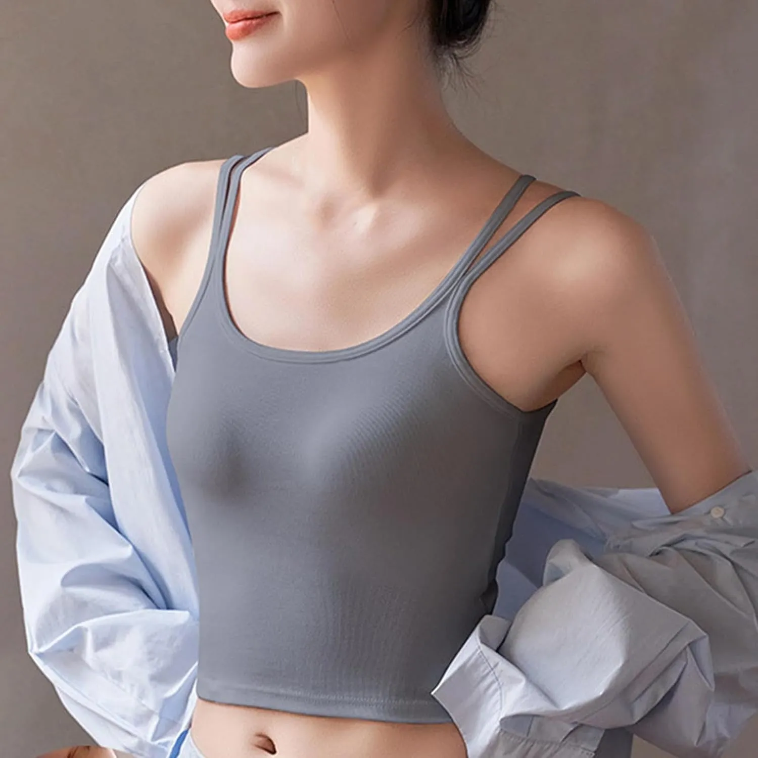 Cotton Camisole for Women Crop Shirt Basic Crop Tank Tops Cute Double Strap Yoga Top Athletic Workout Undershirt