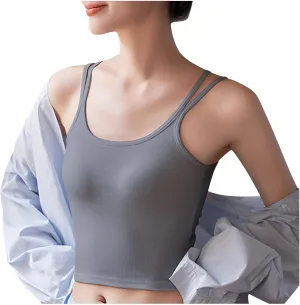 Cotton Camisole for Women Crop Shirt Basic Crop Tank Tops Cute Double Strap Yoga Top Athletic Workout Undershirt