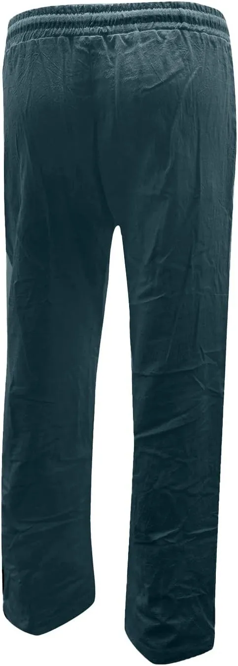 Cotton Linen Pants for Women Printed Capri Pant Plus Size Wide Leg Sweatpants Summer Cropped Elastic Waist Trousers