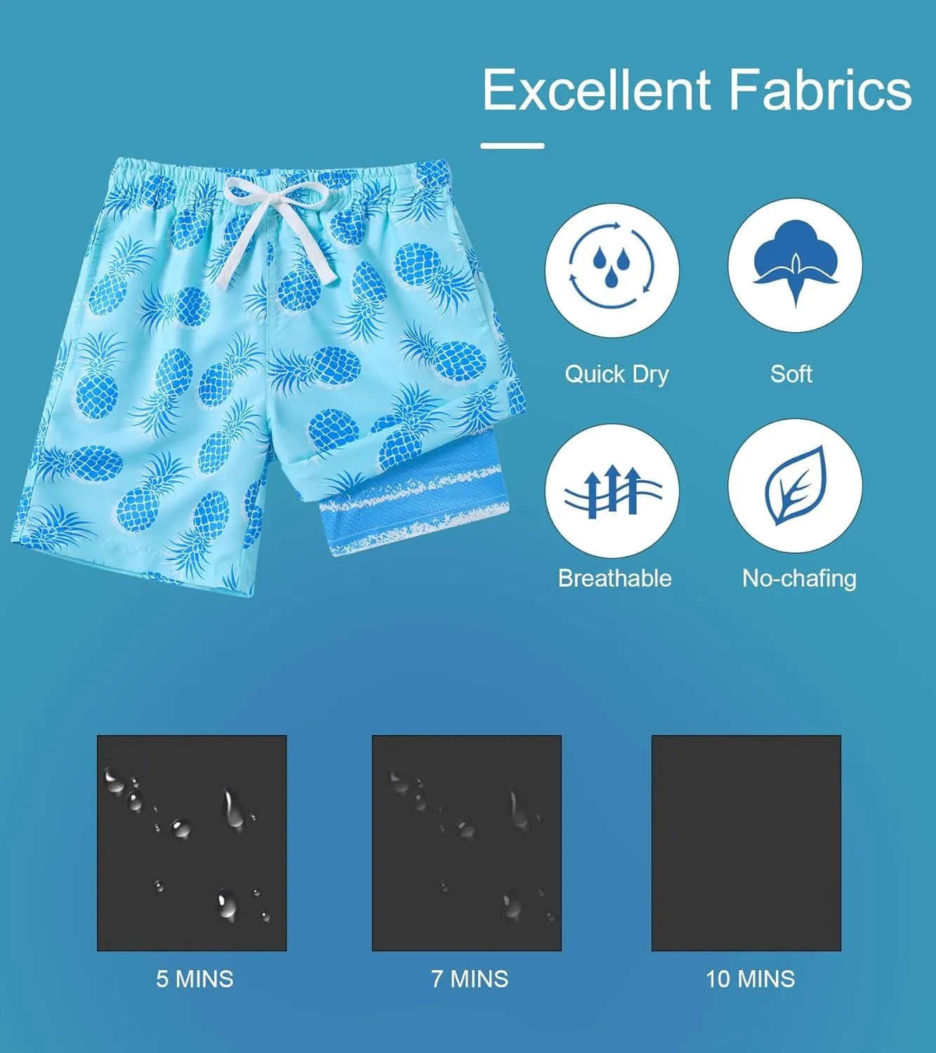 Cozople 7-20T Boys Swim Trunks with Compression Liner Big Boys Quick Dry Bathing Suit Stretch 2 in 1 Beach Swimming Shorts