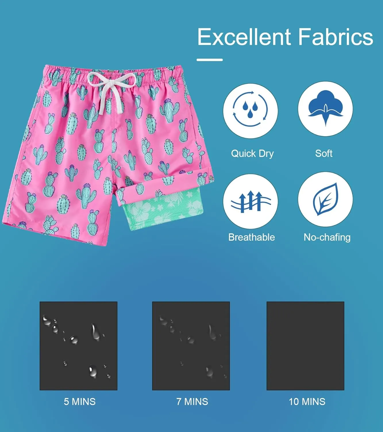Cozople 7-20T Boys Swim Trunks with Compression Liner Big Boys Quick Dry Bathing Suit Stretch 2 in 1 Beach Swimming Shorts