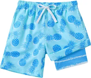 Cozople 7-20T Boys Swim Trunks with Compression Liner Big Boys Quick Dry Bathing Suit Stretch 2 in 1 Beach Swimming Shorts