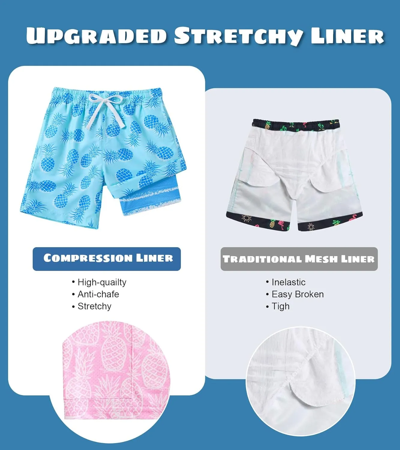 Cozople 7-20T Boys Swim Trunks with Compression Liner Big Boys Quick Dry Bathing Suit Stretch 2 in 1 Beach Swimming Shorts