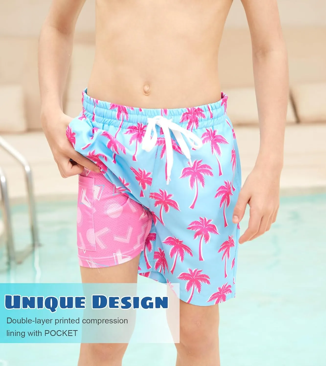 Cozople 7-20T Boys Swim Trunks with Compression Liner Big Boys Quick Dry Bathing Suit Stretch 2 in 1 Beach Swimming Shorts