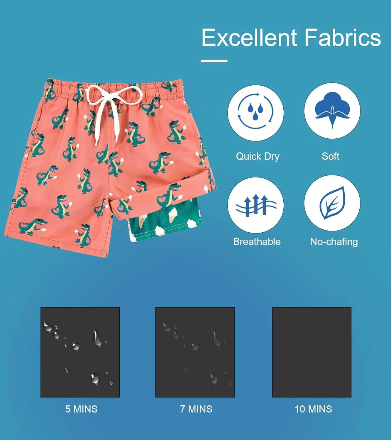 Cozople 7-20T Boys Swim Trunks with Compression Liner Big Boys Quick Dry Bathing Suit Stretch 2 in 1 Beach Swimming Shorts