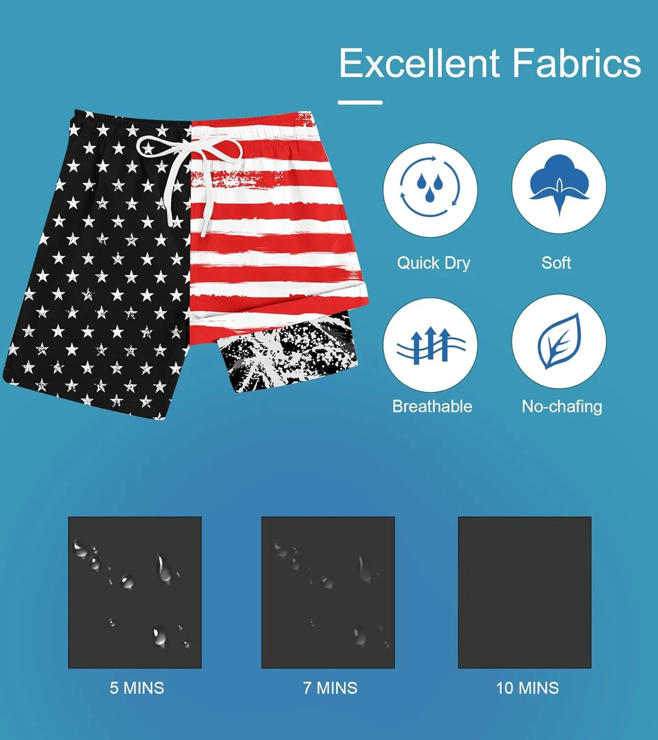 Cozople 7-20T Boys Swim Trunks with Compression Liner Big Boys Quick Dry Bathing Suit Stretch 2 in 1 Beach Swimming Shorts