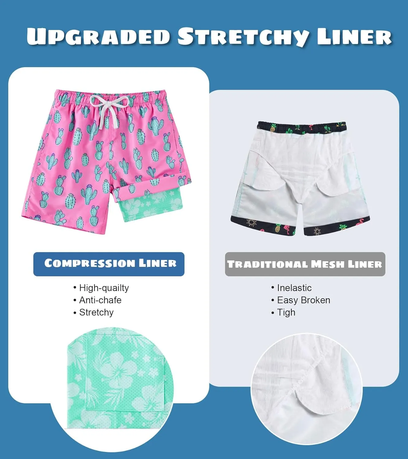 Cozople 7-20T Boys Swim Trunks with Compression Liner Big Boys Quick Dry Bathing Suit Stretch 2 in 1 Beach Swimming Shorts