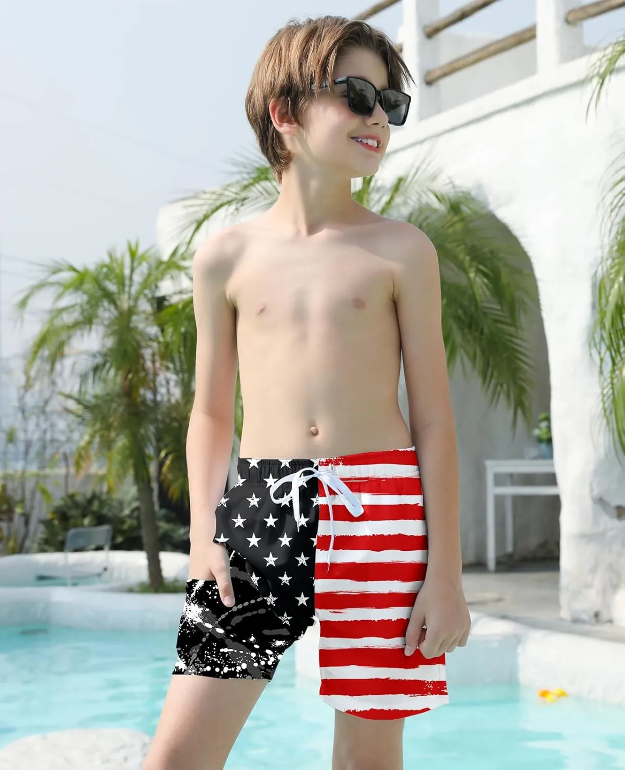 Cozople 7-20T Boys Swim Trunks with Compression Liner Big Boys Quick Dry Bathing Suit Stretch 2 in 1 Beach Swimming Shorts