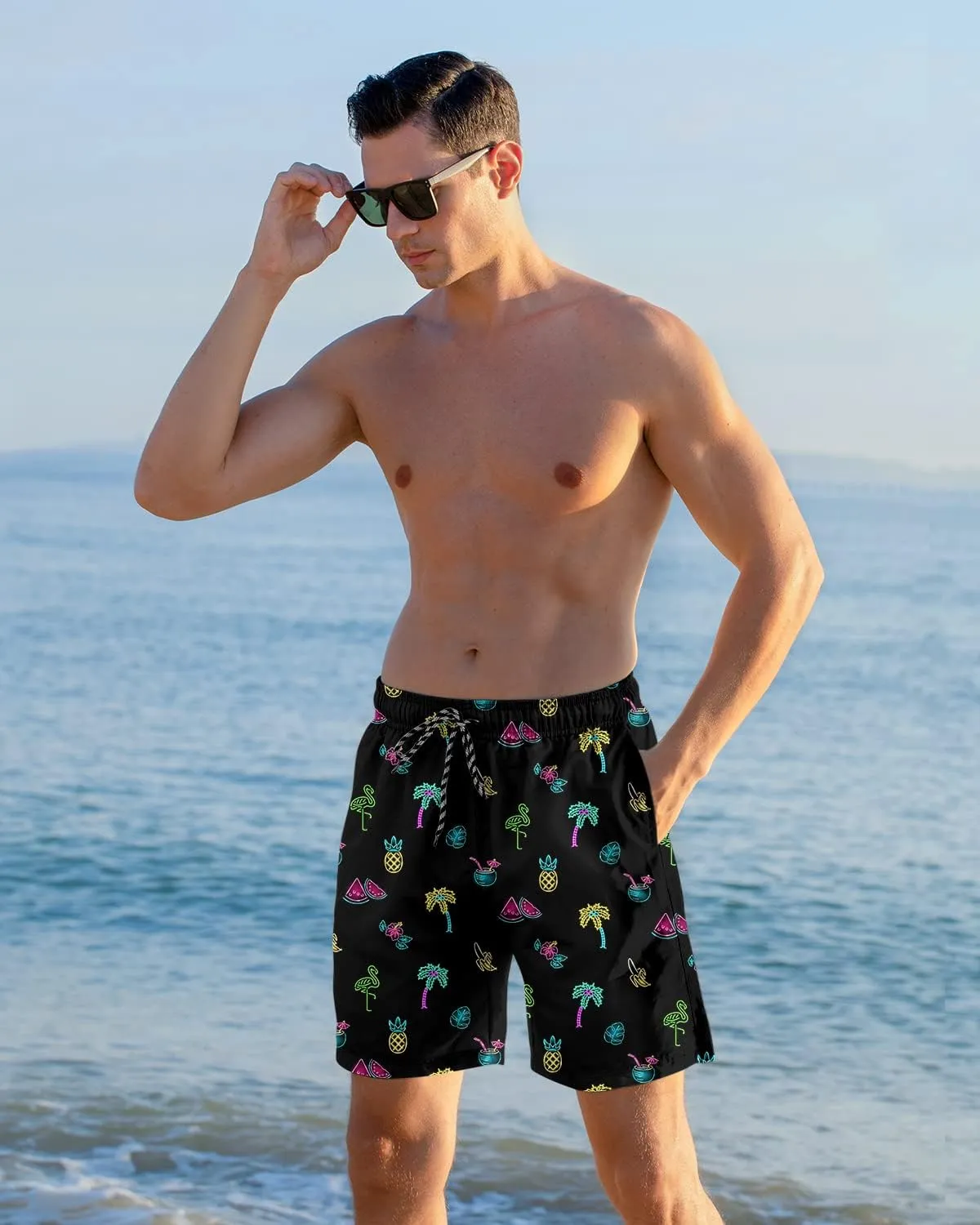 Cozople Mens Swimming Trunks with Compression Liner Swim Shorts 7 inch Quick Dry Bathing Suit Anti Chafe Boardshorts