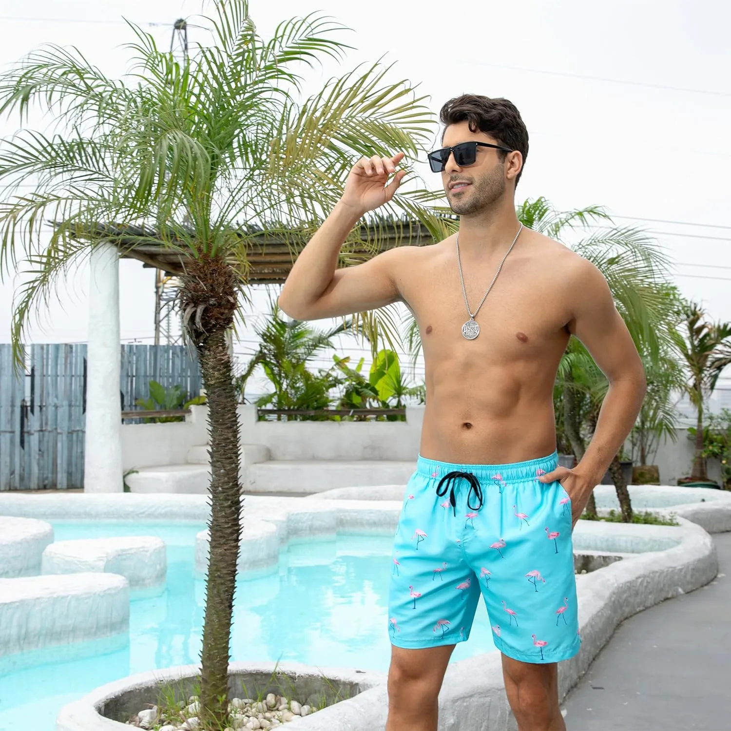 Cozople Mens Swimming Trunks with Compression Liner Swim Shorts 7 inch Quick Dry Bathing Suit Anti Chafe Boardshorts