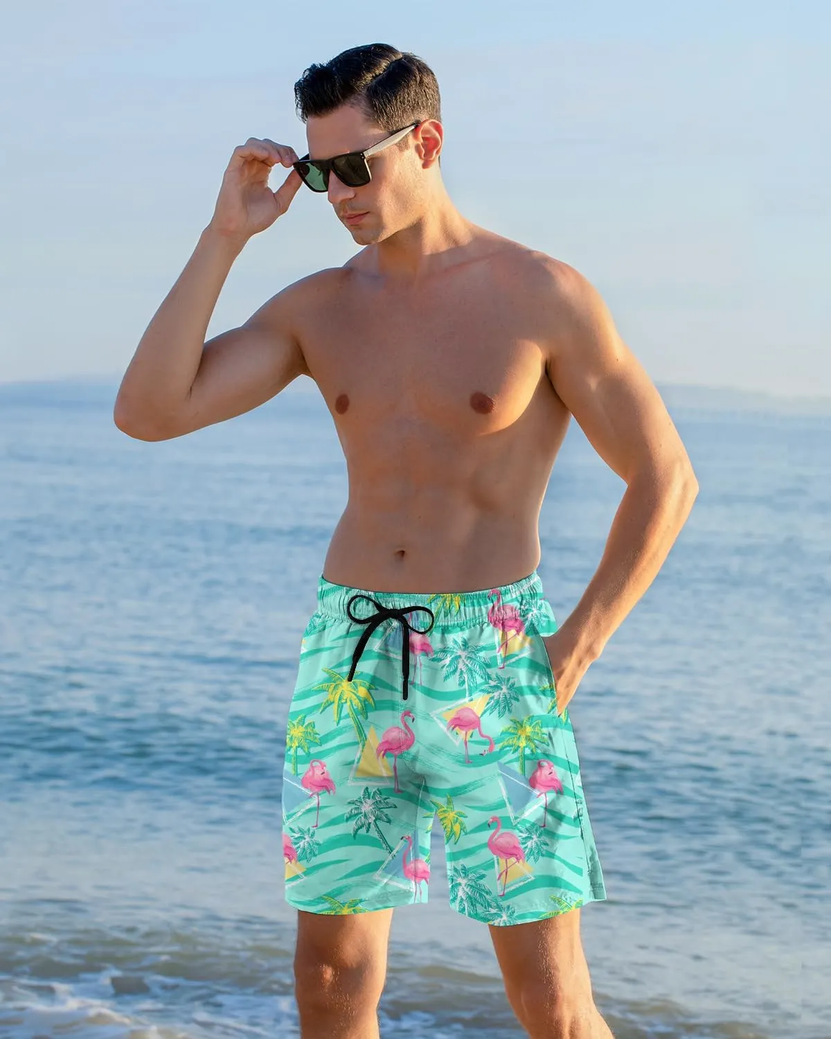 Cozople Mens Swimming Trunks with Compression Liner Swim Shorts 7 inch Quick Dry Bathing Suit Anti Chafe Boardshorts