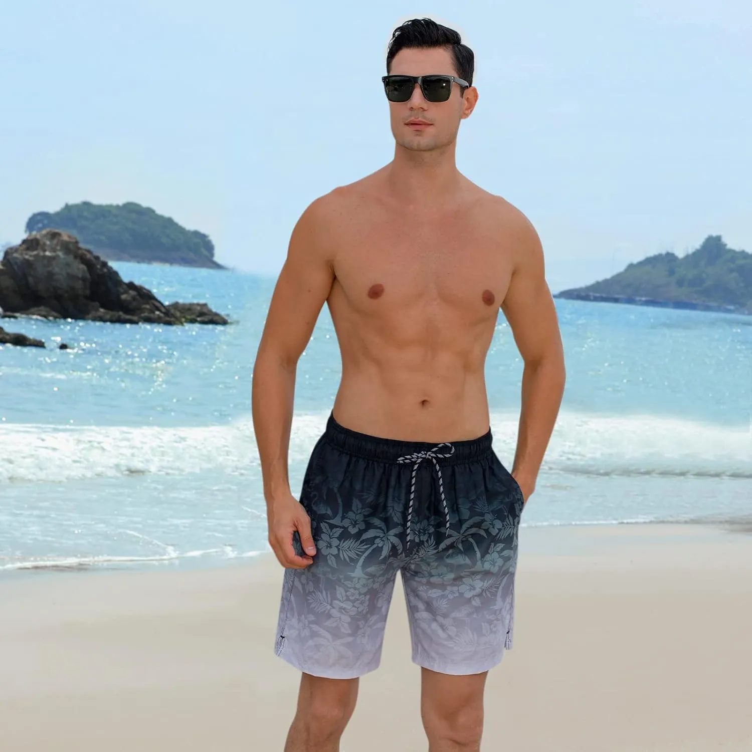 Cozople Mens Swimming Trunks with Compression Liner Swim Shorts 7 inch Quick Dry Bathing Suit Anti Chafe Boardshorts