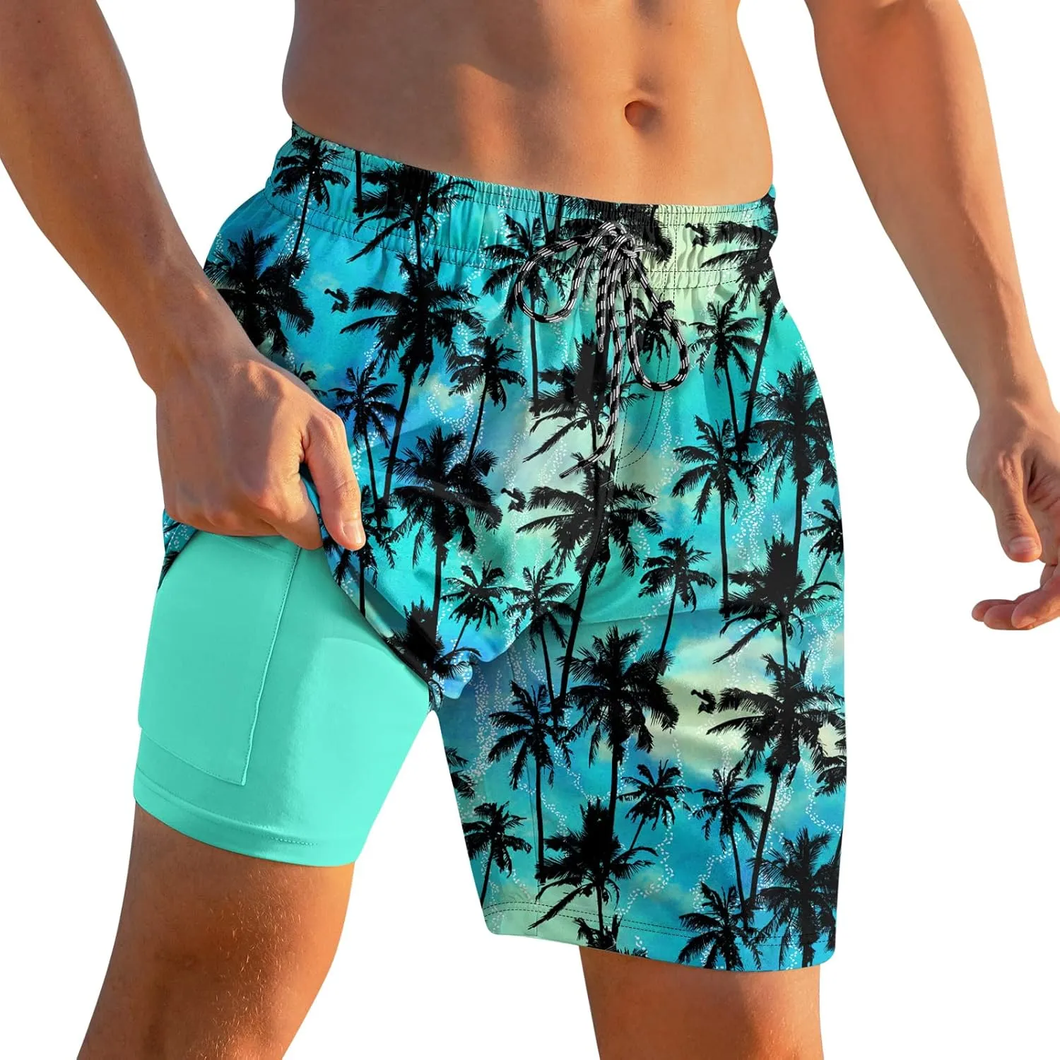 Cozople Mens Swimming Trunks with Compression Liner Swim Shorts 7 inch Quick Dry Bathing Suit Anti Chafe Boardshorts