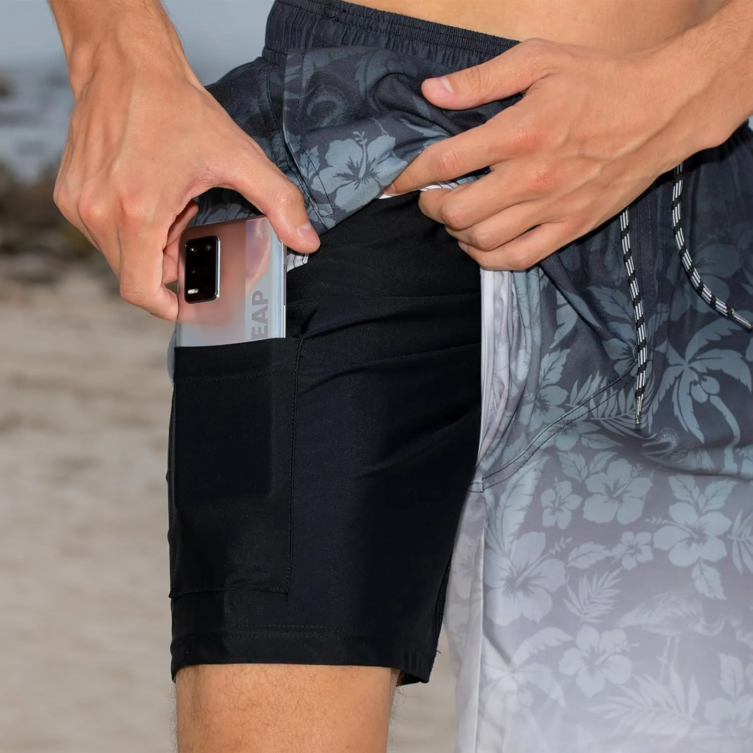 Cozople Mens Swimming Trunks with Compression Liner Swim Shorts 7 inch Quick Dry Bathing Suit Anti Chafe Boardshorts