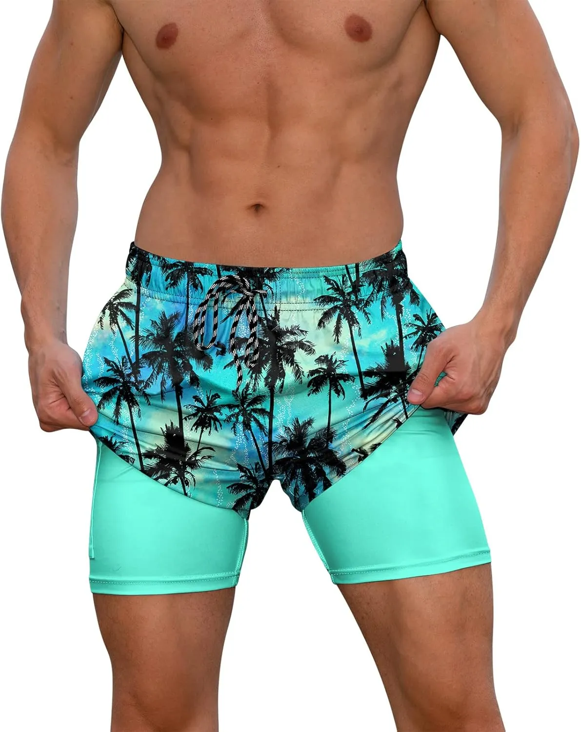 Cozople Mens Swimming Trunks with Compression Liner Swim Shorts 7 inch Quick Dry Bathing Suit Anti Chafe Boardshorts