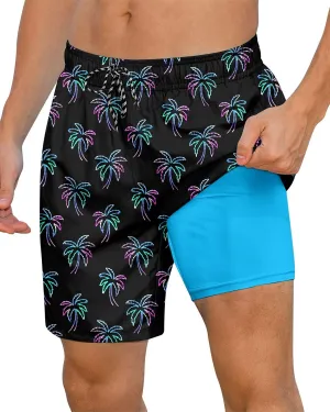 Cozople Mens Swimming Trunks with Compression Liner Swim Shorts 7 inch Quick Dry Bathing Suit Anti Chafe Boardshorts