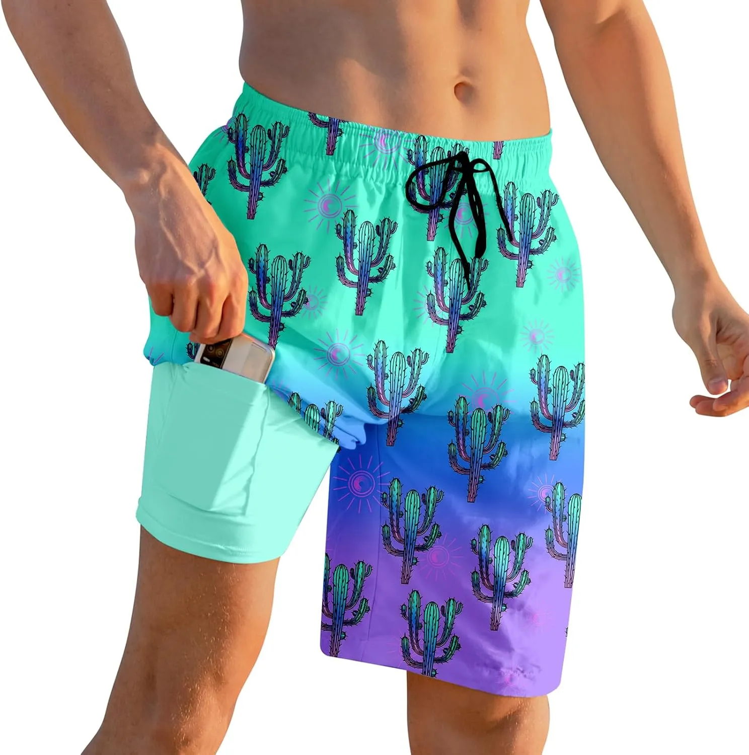 Cozople Mens Swimming Trunks with Compression Liner Swim Shorts 7 inch Quick Dry Bathing Suit Anti Chafe Boardshorts