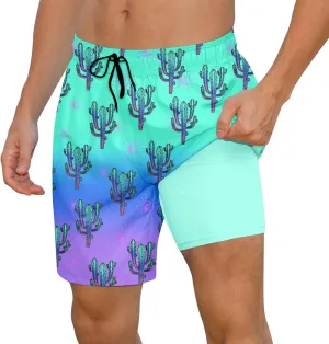 Cozople Mens Swimming Trunks with Compression Liner Swim Shorts 7 inch Quick Dry Bathing Suit Anti Chafe Boardshorts