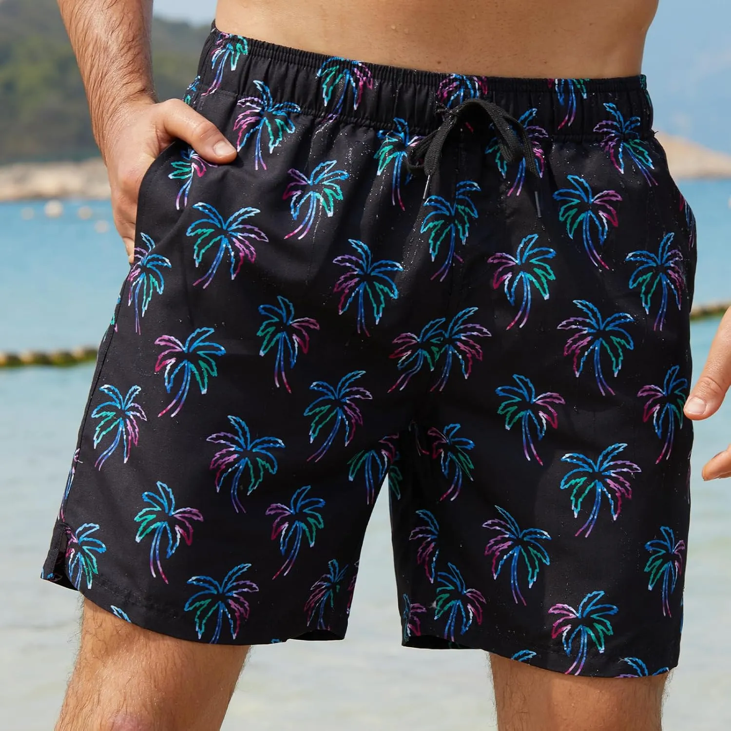 Cozople Mens Swimming Trunks with Compression Liner Swim Shorts 7 inch Quick Dry Bathing Suit Anti Chafe Boardshorts