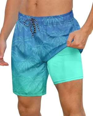 Cozople Mens Swimming Trunks with Compression Liner Swim Shorts 7 inch Quick Dry Bathing Suit Anti Chafe Boardshorts
