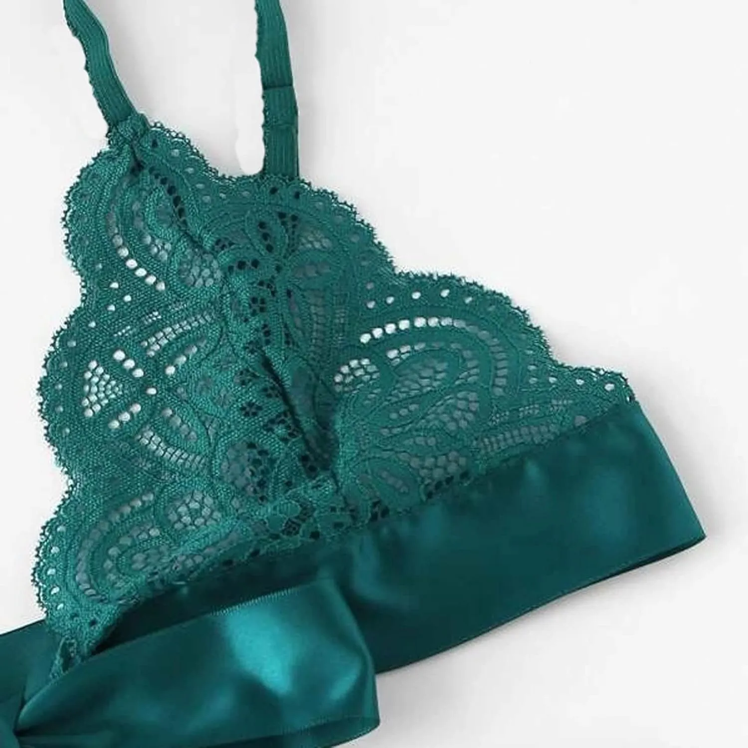 Cute Lingerie 2 Pieces Set Triangle Bralette Lace See Through Babydoll Bow Lingerie for Women Teddy Lingerie