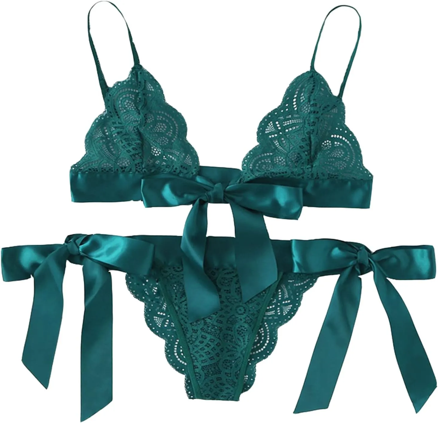 Cute Lingerie 2 Pieces Set Triangle Bralette Lace See Through Babydoll Bow Lingerie for Women Teddy Lingerie