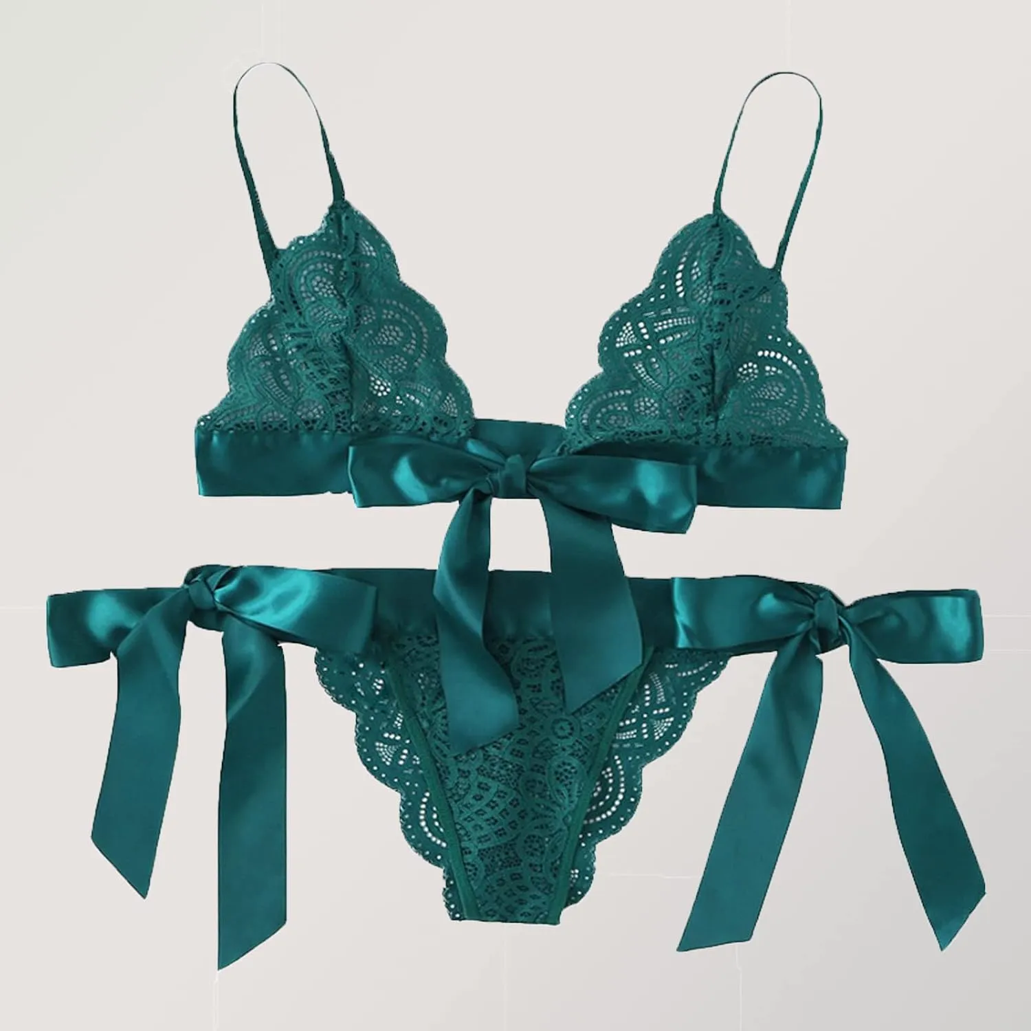 Cute Lingerie 2 Pieces Set Triangle Bralette Lace See Through Babydoll Bow Lingerie for Women Teddy Lingerie
