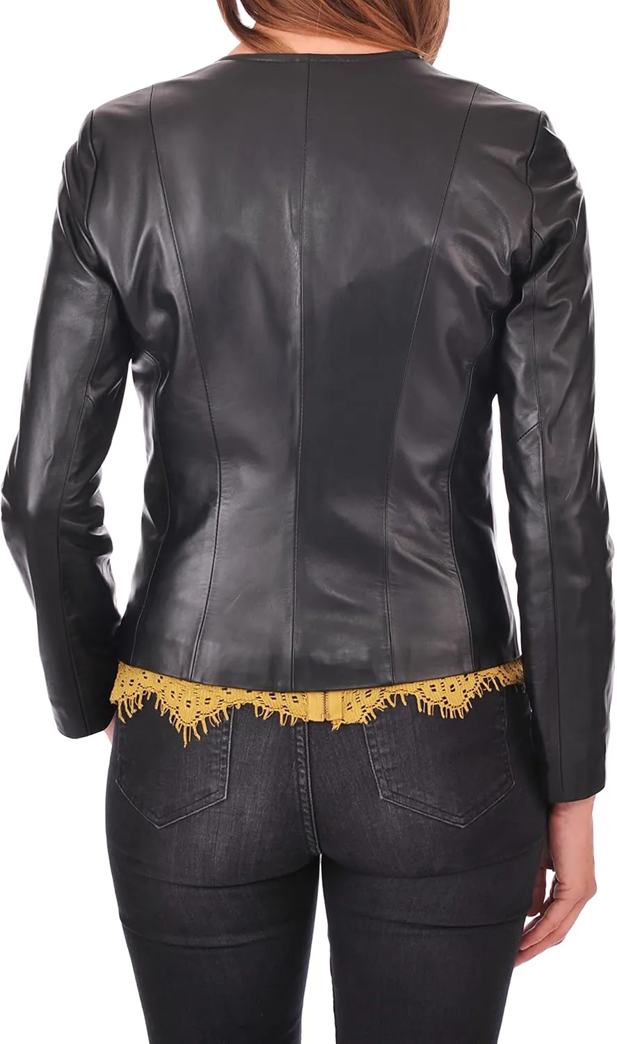 D DOLLY LAMB Women's Lambskin Leather Moto Biker Jacket, Winter Wear Round Neck Collar Jacket for Bike Riding & Casual Wear