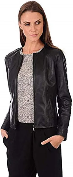 D DOLLY LAMB Women's Lambskin Leather Moto Biker Jacket, Winter Wear Round Neck Collar Jacket for Bike Riding & Casual Wear