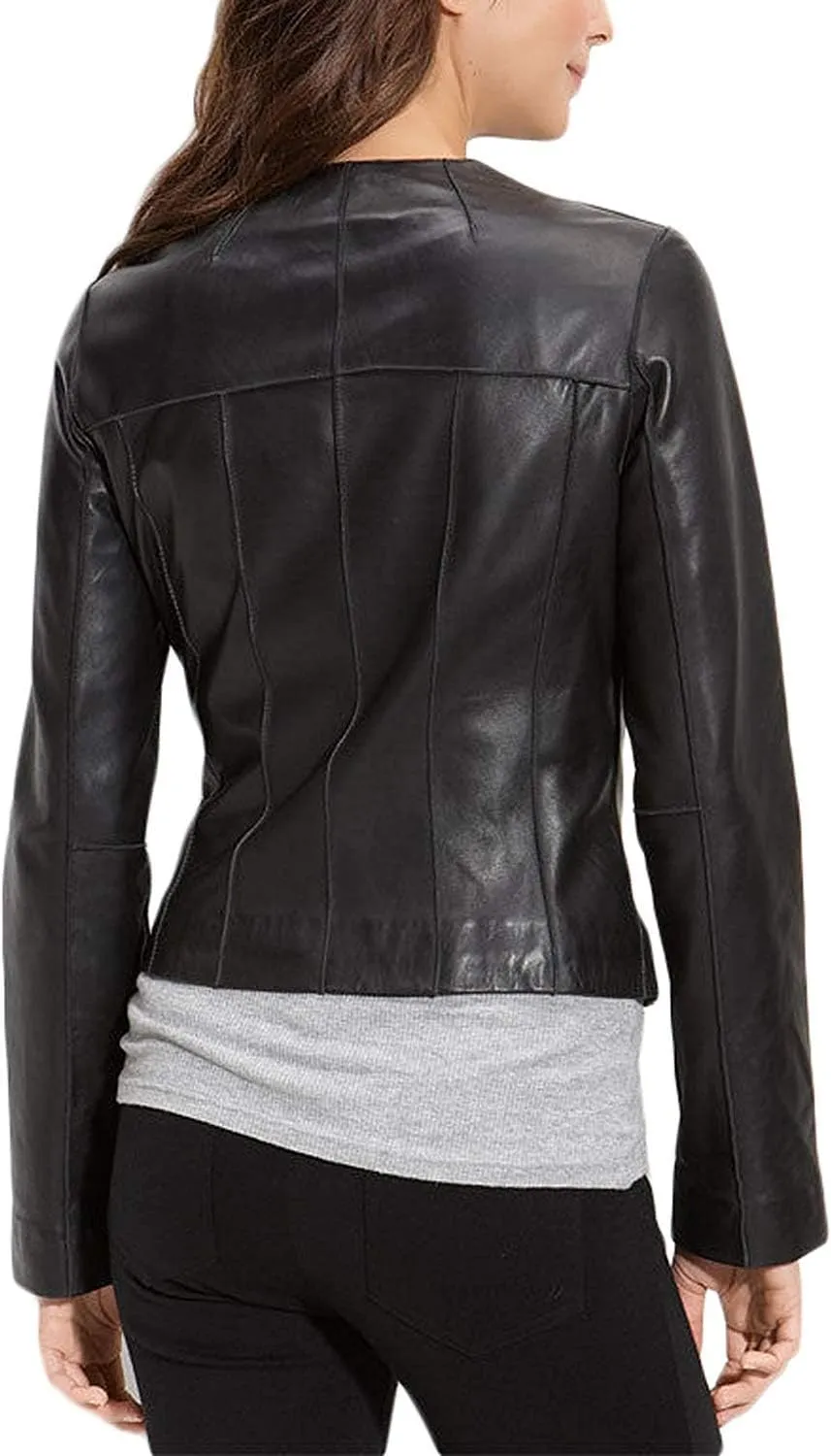 D DOLLY LAMB Women's Lambskin Leather Moto Biker Jacket, Winter Wear Round Neck Collar Jacket for Bike Riding & Casual Wear